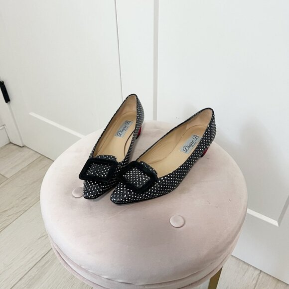 Diane B. Shoes - Diane B. Black & White Spotted Buckle Kitten Heels Size 37.5